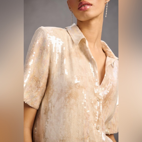 Anthropologie PILCRO Sequin Shirt Dress Size Small - Picture 4 of 10